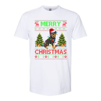 Rottweiler Christmas Ugly Sweater Rottweiler Tree Light Xmas Gift Softstyle® CVC T-Shirt