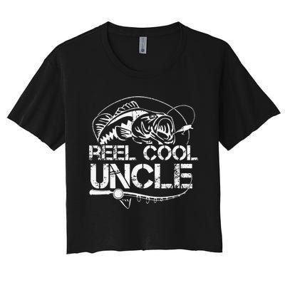 Reel Cool Uncle Fishing Daddy Fathers Day Dad Gifts For Women's Crop Top Tee