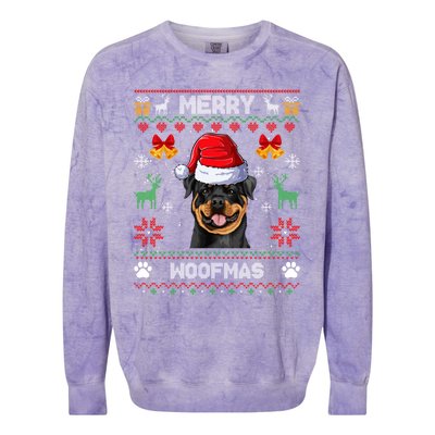 Rottweiler Christmas Ugly Sweater Rottweiler Tree Light Xmas Funny Gift Colorblast Crewneck Sweatshirt