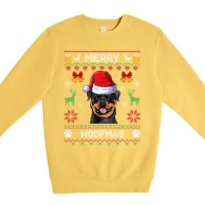 Rottweiler Christmas Ugly Sweater Rottweiler Tree Light Xmas Funny Gift Premium Crewneck Sweatshirt