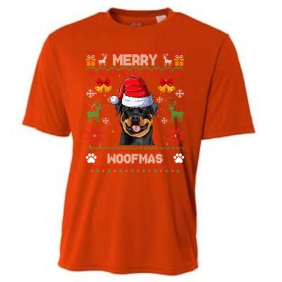 Rottweiler Christmas Ugly Sweater Rottweiler Tree Light Xmas Funny Gift Cooling Performance Crew T-Shirt