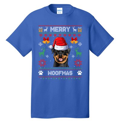 Rottweiler Christmas Ugly Sweater Rottweiler Tree Light Xmas Funny Gift Tall T-Shirt