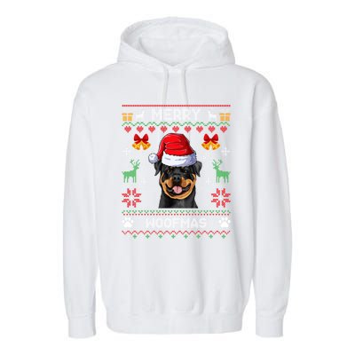 Rottweiler Christmas Ugly Sweater Rottweiler Tree Light Xmas Funny Gift Garment-Dyed Fleece Hoodie