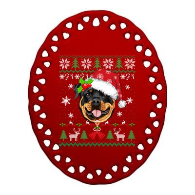 Rottweiler Christmas Ugly Sweater Rottweiler Tree Light Xmas Gift Ceramic Oval Ornament