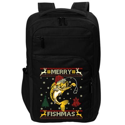 Retro Christmas Ugly Sweater Merry Fishmas Funny Angler Gift Impact Tech Backpack
