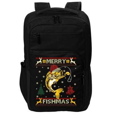 Retro Christmas Ugly Sweater Merry Fishmas Funny Angler Gift Impact Tech Backpack