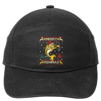 Retro Christmas Ugly Sweater Merry Fishmas Funny Angler Gift 7-Panel Snapback Hat