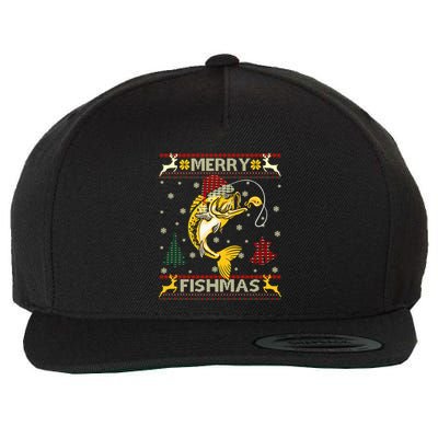 Retro Christmas Ugly Sweater Merry Fishmas Funny Angler Gift Wool Snapback Cap