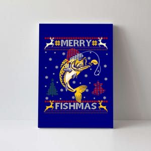 Retro Christmas Ugly Sweater Merry Fishmas Funny Angler Gift Canvas