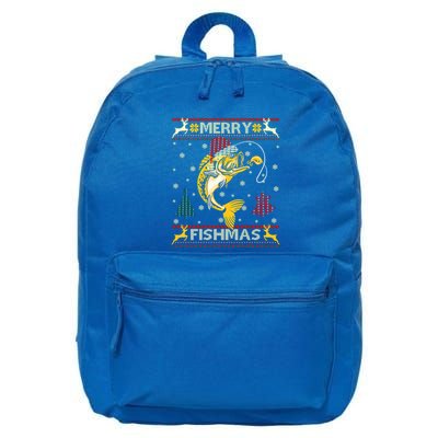 Retro Christmas Ugly Sweater Merry Fishmas Funny Angler Gift 16 in Basic Backpack