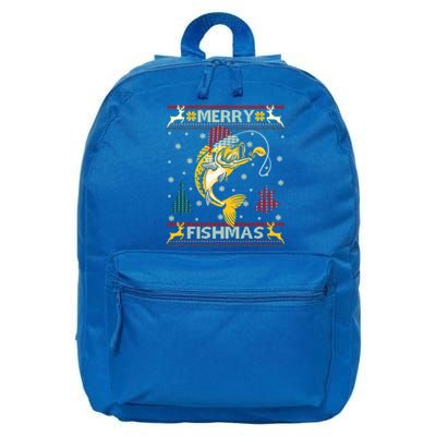 Retro Christmas Ugly Sweater Merry Fishmas Funny Angler Gift 16 in Basic Backpack