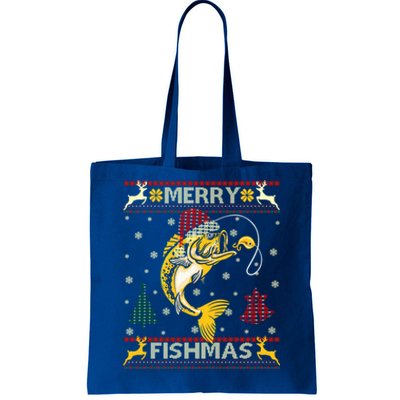 Retro Christmas Ugly Sweater Merry Fishmas Funny Angler Gift Tote Bag