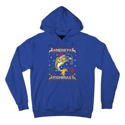 Retro Christmas Ugly Sweater Merry Fishmas Funny Angler Gift Tall Hoodie