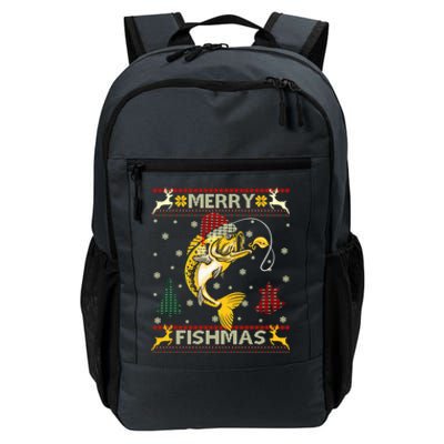 Retro Christmas Ugly Sweater Merry Fishmas Funny Angler Gift Daily Commute Backpack