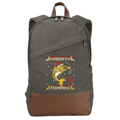 Retro Christmas Ugly Sweater Merry Fishmas Funny Angler Gift Cotton Canvas Backpack