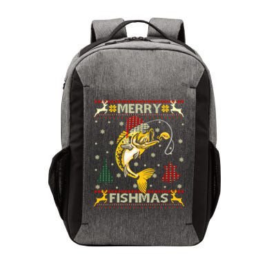 Retro Christmas Ugly Sweater Merry Fishmas Funny Angler Gift Vector Backpack