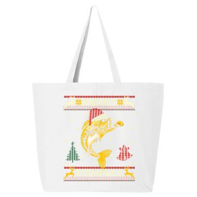 Retro Christmas Ugly Sweater Merry Fishmas Funny Angler Gift 25L Jumbo Tote