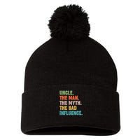 Uncles Club The Man Myth Bad Influence Back And Front Pom Pom 12in Knit Beanie
