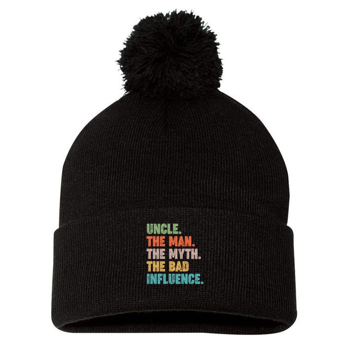 Uncles Club The Man Myth Bad Influence Back And Front Pom Pom 12in Knit Beanie