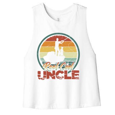 Reel Cool Uncle Gift Fun Retro Fishing Family Meaningful Gift Women's Racerback Cropped Tank