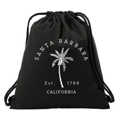 Retro Cool Vintage Santa Barbara Beach California Palm Tree Gift Drawstring Bag