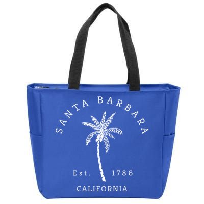 Retro Cool Vintage Santa Barbara Beach California Palm Tree Gift Zip Tote Bag