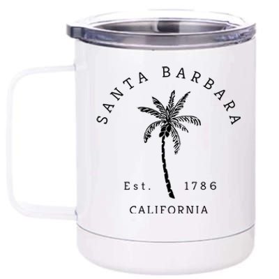 Retro Cool Vintage Santa Barbara Beach California Palm Tree Gift 12 oz Stainless Steel Tumbler Cup