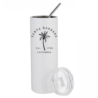 Retro Cool Vintage Santa Barbara Beach California Palm Tree Gift Stainless Steel Tumbler