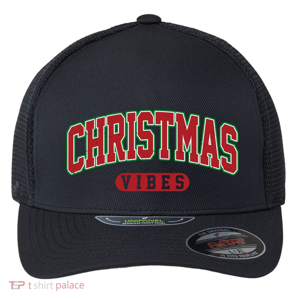 Retro Christmas Vibes Flexfit Unipanel Trucker Cap