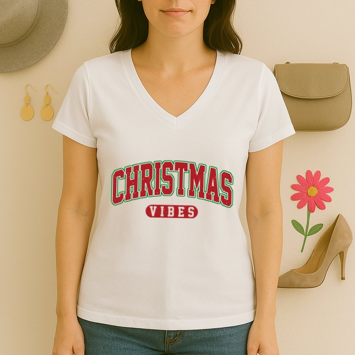Retro Christmas Vibes Women's V-Neck T-Shirt