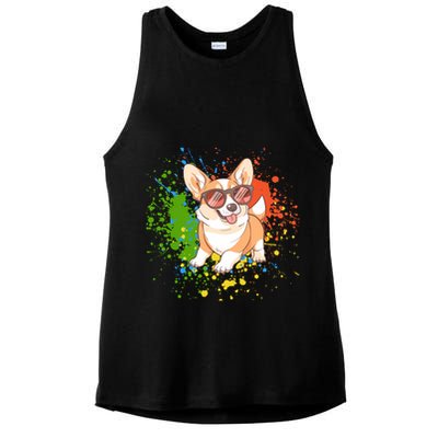 Retro Corgi Vibes – Hipster Dog with Sunglasses Ladies PosiCharge Tri-Blend Wicking Tank