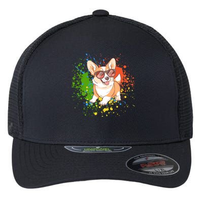 Retro Corgi Vibes – Hipster Dog with Sunglasses Flexfit Unipanel Trucker Cap