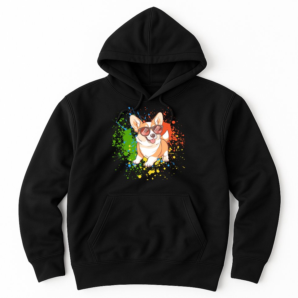 Retro Corgi Vibes – Hipster Dog with Sunglasses Hoodie