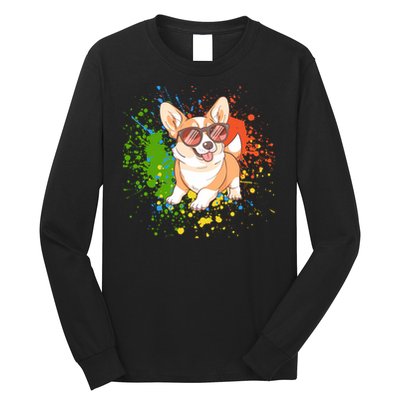 Retro Corgi Vibes – Hipster Dog with Sunglasses Long Sleeve Shirt
