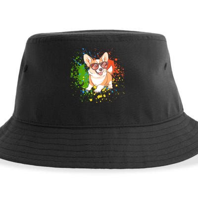 Retro Corgi Vibes – Hipster Dog with Sunglasses Sustainable Bucket Hat