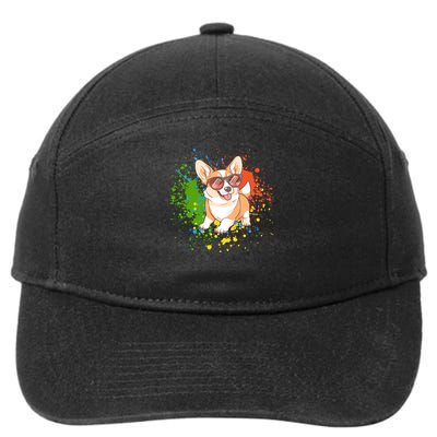 Retro Corgi Vibes – Hipster Dog with Sunglasses 7-Panel Snapback Hat