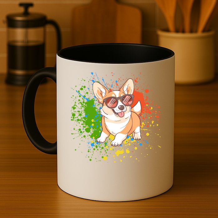 Retro Corgi Vibes – Hipster Dog with Sunglasses Mug