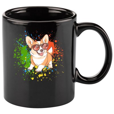 Retro Corgi Vibes – Hipster Dog with Sunglasses 11oz C Handle Ceramic Mug