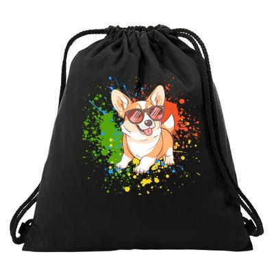 Retro Corgi Vibes – Hipster Dog with Sunglasses Drawstring Bag