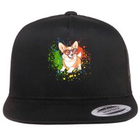 Retro Corgi Vibes – Hipster Dog with Sunglasses Flatbill Hat