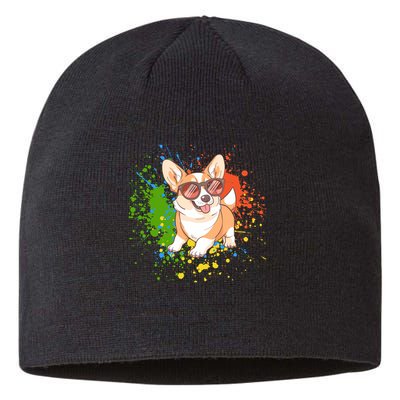 Retro Corgi Vibes – Hipster Dog with Sunglasses Sustainable Beanie