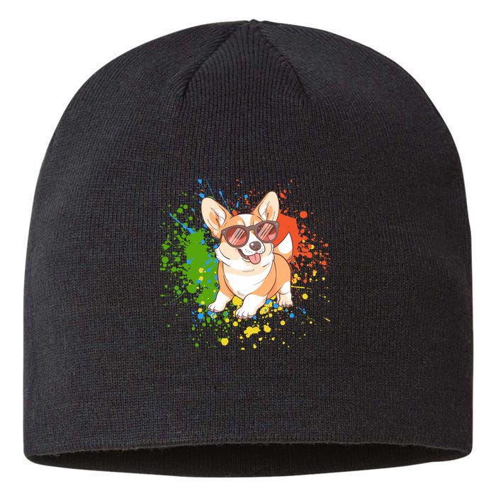 Retro Corgi Vibes – Hipster Dog with Sunglasses Sustainable Beanie