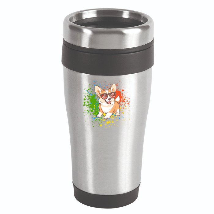 Retro Corgi Vibes – Hipster Dog with Sunglasses 16oz Travel Tumbler