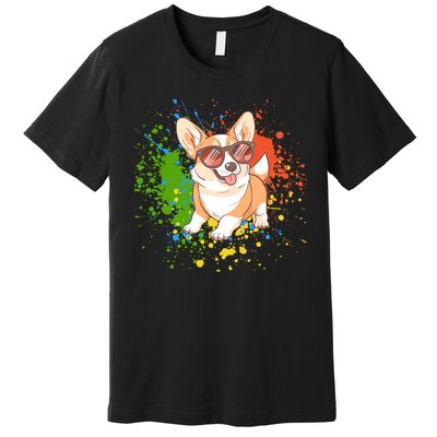 Retro Corgi Vibes – Hipster Dog with Sunglasses Premium T-Shirt
