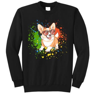 Retro Corgi Vibes – Hipster Dog with Sunglasses Tall Sweatshirt