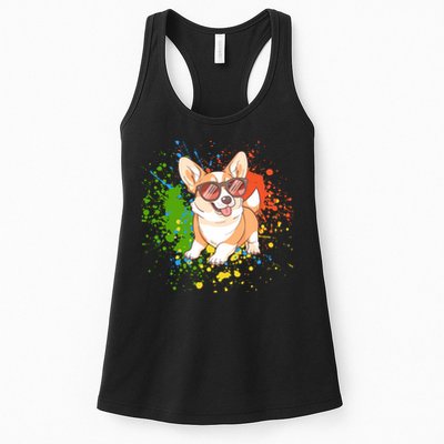 Retro Corgi Vibes – Hipster Dog with Sunglasses Womens Tank Top