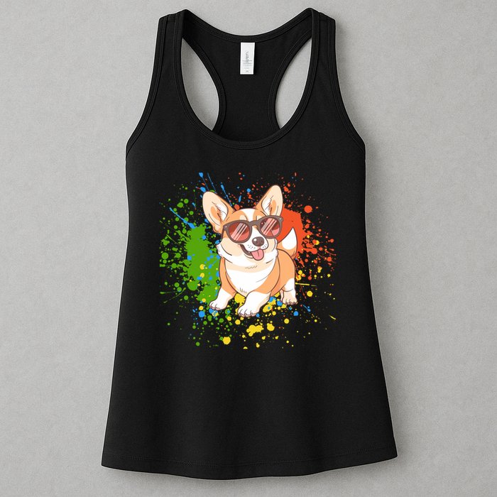 Retro Corgi Vibes – Hipster Dog with Sunglasses Womens Tank Top