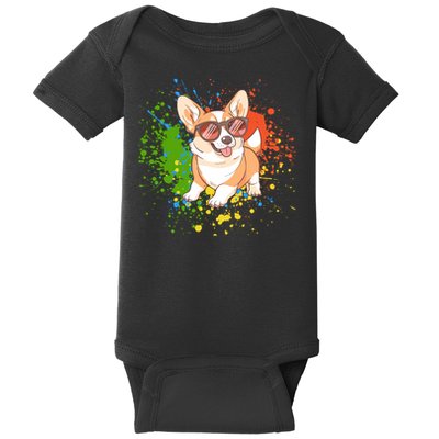 Retro Corgi Vibes – Hipster Dog with Sunglasses Baby Bodysuit