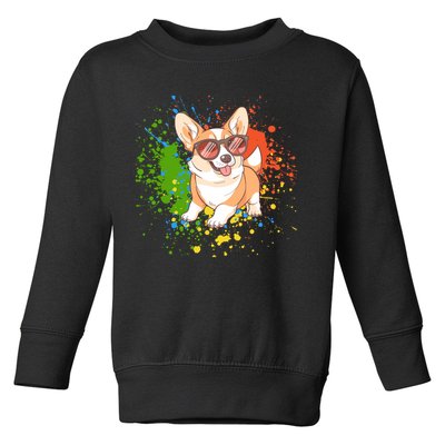 Retro Corgi Vibes – Hipster Dog with Sunglasses Toddler Sweatshirt
