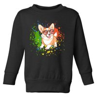 Retro Corgi Vibes – Hipster Dog with Sunglasses Toddler Sweatshirt